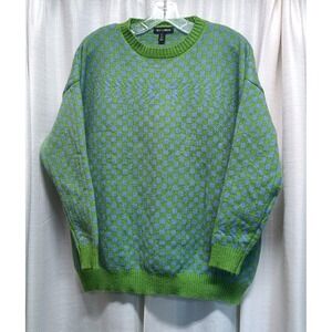 Qed London Women's Size M Blue Green Check Sweater Abstract